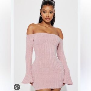 Off-Shoulder Pink Knit Dress
